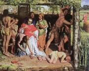 William Holman Hunt a converted british family sheltering a christian priest from the persecution of the druids oil painting
